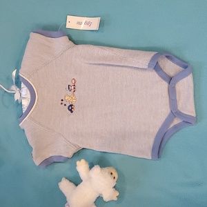 First Impressions Infant Boys Blue Choo Choo Onesie. Size 3/6 month.